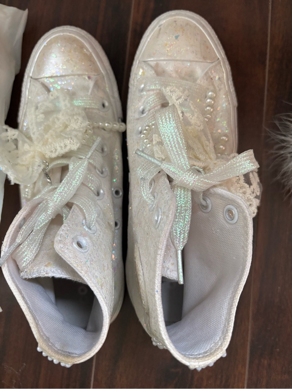 Converse White Iridescent Lace & Pearl High-Top Sneakers